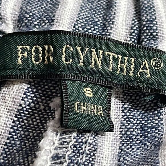 For Cynthia pants womens Sz Small striped  Linen blend drawstring Pull on light - Picture 5 of 12